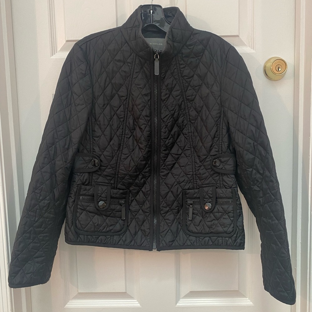 Ann Taylor Black Quilted Utility Jacket - Small